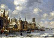 Thomas Hovenden Skaters outside city walls oil on canvas